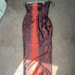 Red snakeskin strapless j lux label dress